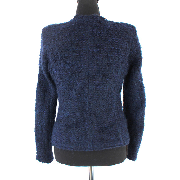 IRO Billa Navy Blue Boucle Wool Blend Tweed Snap Blazer 38 Crewneck Jacket M - Picture 6 of 8